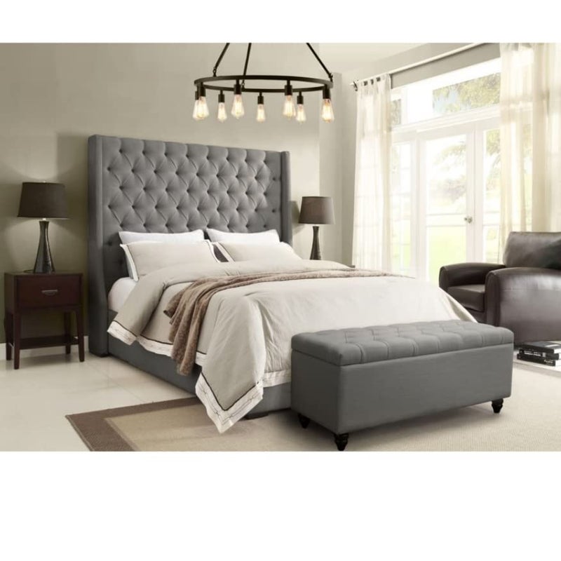 HOMECREST HOMECREST Park Ave Tufted Storage Ottoman Bench pouffe Puffy Couch 2 Seater Sofa for livingroom Bedroom Dark Grey  - Image 2