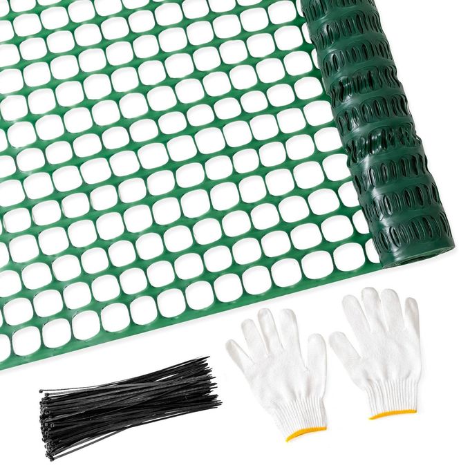 PotatoLife Plastic Mesh Fence Safety Fence 4x100 Roll with 100 Zip Ties Resuable Temporary Netting for Garden Fencing Construction Snow Fencing Animal Barrier Poultry Deer Patio Green