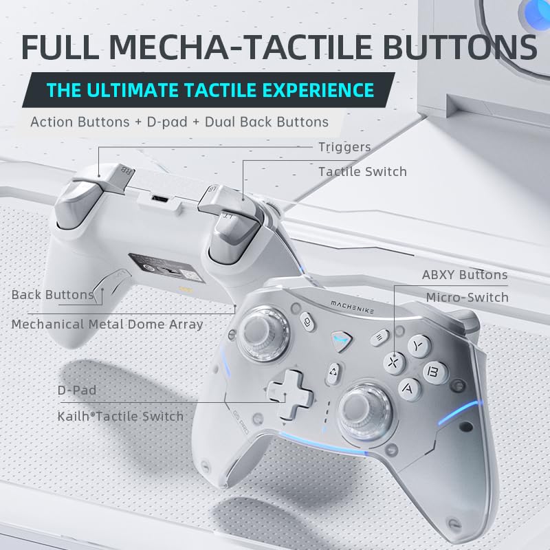 MACHENIKE G5 Pro Wireless PC Game Controller - Full Hall Effect, Mechanical Buttons, Gyro Motion Control, Turbo & Macro, BT 5.0/USB 2.4Hz/Wired, RGB Light, Windows/macOS/iOS/Android/Switch/Linux/TV (Pearl White) - Image 5