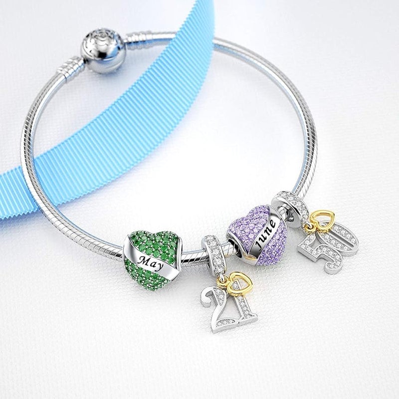 DALARAN Birthstone Charms for Bracelet 925 Sterling Silver Heart Bead Birthday Charms for Snake Chain Necklaces - Image 3