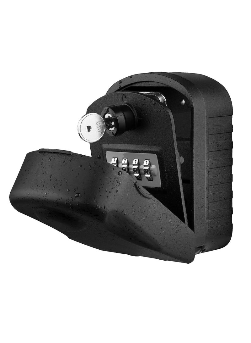 Key Lock Box Extra Large, 4 Digit Lock and Spare Key Combination Key Safe Box Wall Mounted for Outdoor, Waterproof Key Storage Box Cabinets for Home Office Garage School Black - Image 1