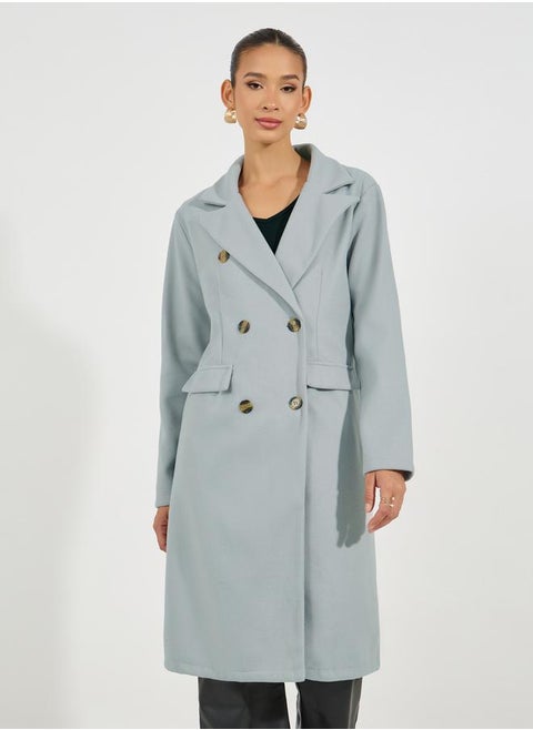 Regular Fit Midi Length Wool Like Double Breasted Coat