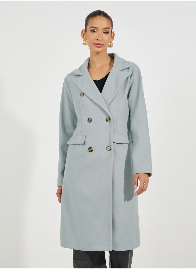 Styli - Regular Fit Midi Length Wool Like Double Breasted Coat - Image 1