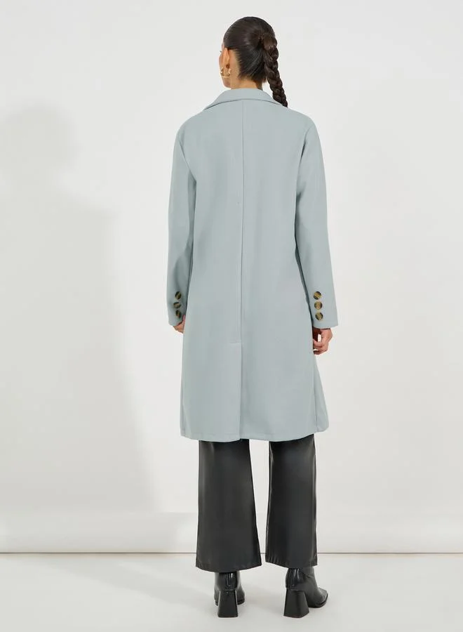 Styli Regular Fit Midi Length Wool Like Double Breasted Coat