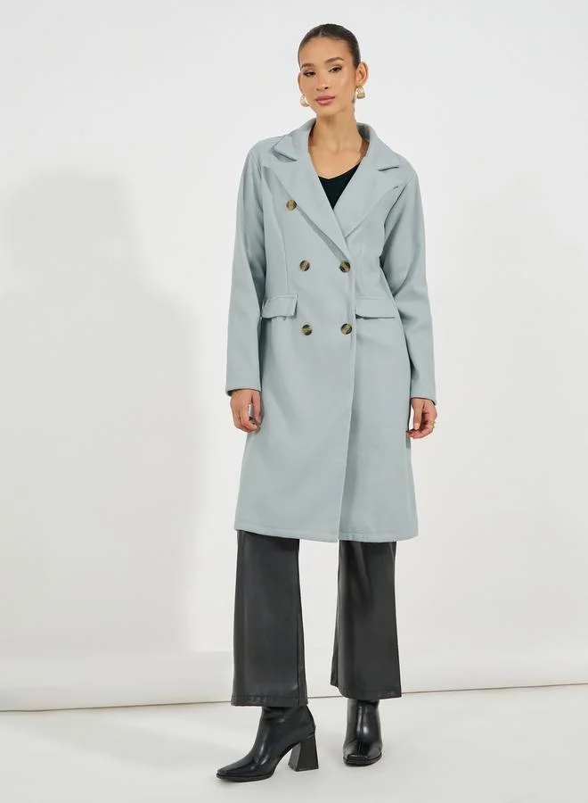 Styli Regular Fit Midi Length Wool Like Double Breasted Coat