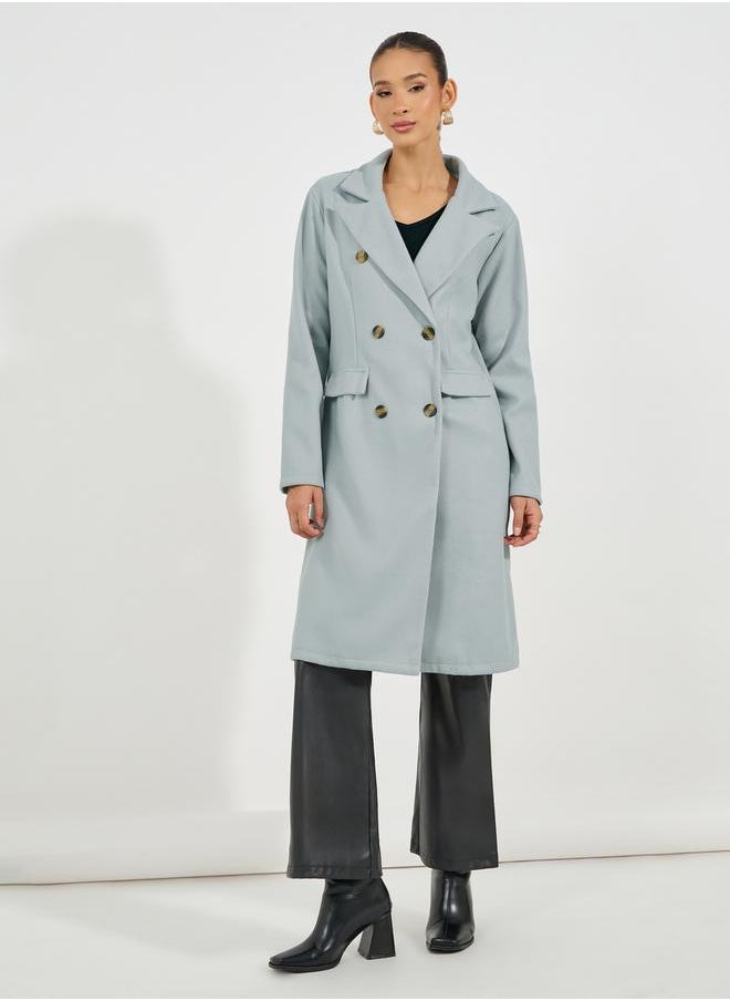 Styli - Regular Fit Midi Length Wool Like Double Breasted Coat - Image 1
