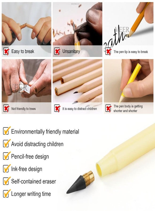 Ainiv Everlasting Pencil - 10 Pack Infinity Pencils with 20 Extra Erasers, Ideal for Home, Office, School Writing & Drawing - Image 3