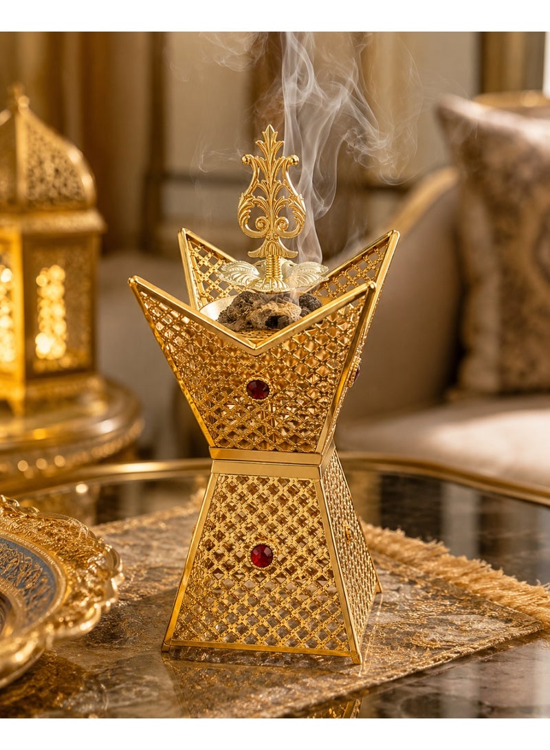 Luxury Gold Metal Incense Holder With Traditional Arabic Design, Bakhoor & Oud Burner Stand For Charcoal, Home Décor, Office & Gift - Image 3