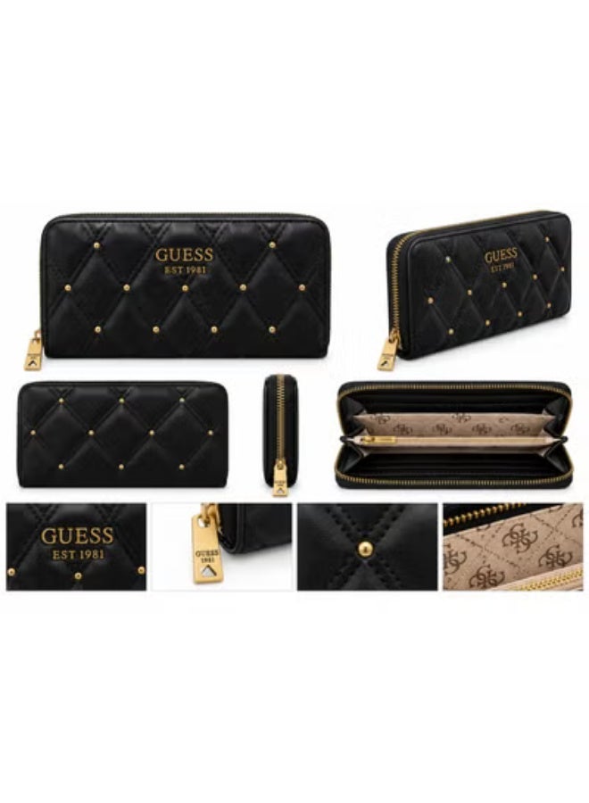 Guess Women's Quilted Leather Zipper Wallet - Black - Image 4