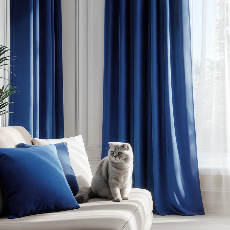 FMFUNCTEX Velvet Blackout Curtains Navy Blue Thermal Insulated Curtains for Bedroom Living Room Darkening Curtains 84 Inches Long Soft Luxury Rod Pocket Dark Blue Drapes Dining Room 2 Panels Set - Image 5