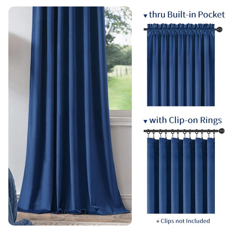 FMFUNCTEX Velvet Blackout Curtains Navy Blue Thermal Insulated Curtains for Bedroom Living Room Darkening Curtains 84 Inches Long Soft Luxury Rod Pocket Dark Blue Drapes Dining Room 2 Panels Set - Image 3