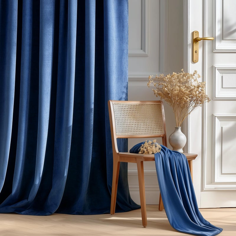 FMFUNCTEX Velvet Blackout Curtains Navy Blue Thermal Insulated Curtains for Bedroom Living Room Darkening Curtains 84 Inches Long Soft Luxury Rod Pocket Dark Blue Drapes Dining Room 2 Panels Set - Image 2