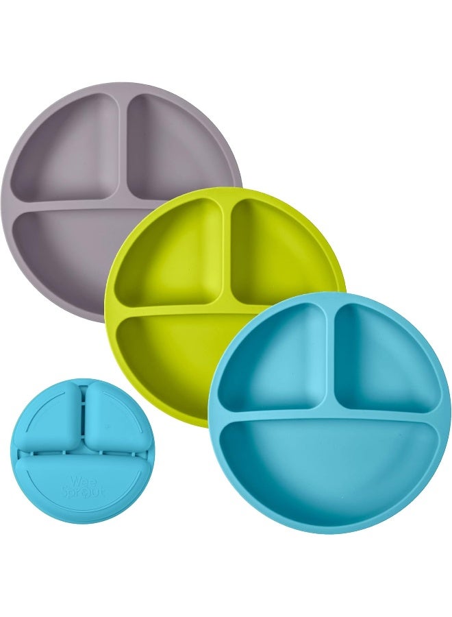 WeeSprout 100% Silicone Plates for Toddlers 3 Pc Set Divided Baby Plates - Image 1
