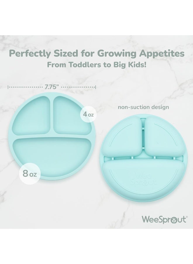 WeeSprout 100% Silicone Plates for Toddlers 3 Pc Set Divided Baby Plates - Image 2
