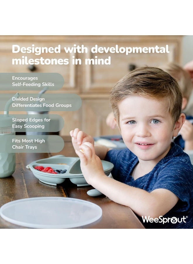 WeeSprout 100% Silicone Plates for Toddlers 3 Pc Set Divided Baby Plates - Image 3