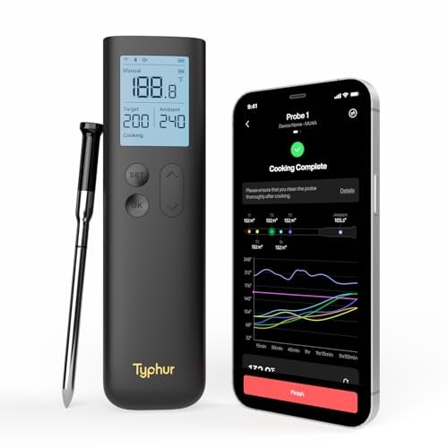 Typhur Sync Wireless Bluetooth Smart Meat Thermometer | Standalone Base and Control | Unlimited Range | Enhanced 10X Signal for Improved Stability | NIST Certified Accuracy | BBQ Oven Smoker Grill - Image 1