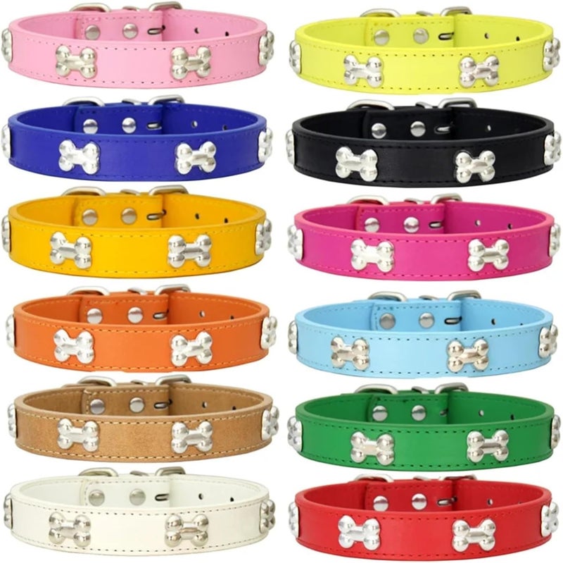 Leather Dog Collar for Small Breeds, Puppy & Pug Collar(DEEP Blue,L) - Image 2