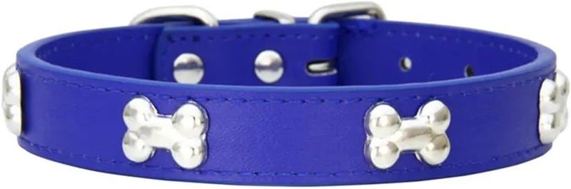 Leather Dog Collar for Small Breeds, Puppy & Pug Collar(DEEP Blue,L) - Image 1