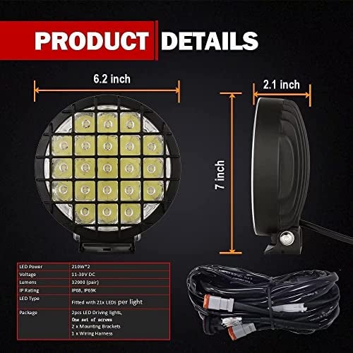 BIGLION.X 6-Inch Round LED Offroad Light 2pcs 210W 32000LM Super Bright Spot Driving Light With Wiring Harness Waterproof IP68 12V 24V for Pickup Trucks UTV SUV - Image 2