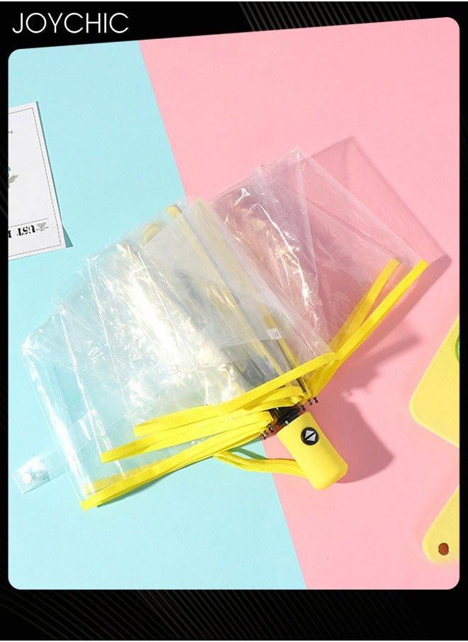 Generic Full Automatic Three Folding Transparent Clear Travel Rain Umbrella for Women Girls Outdoor Yellow  - Image 1
