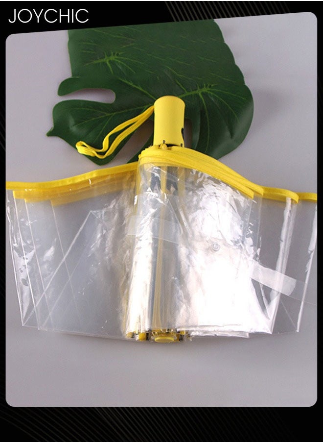 Generic Full Automatic Three Folding Transparent Clear Travel Rain Umbrella for Women Girls Outdoor Yellow  - Image 3