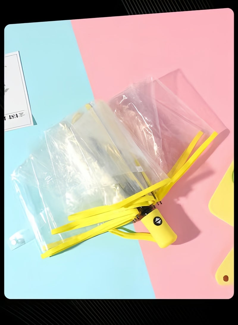 مظلة مطر شفافة ثلاثية الطي أوتوماتيكية بالكامل للسفر للنساء والفتيات في الهواء الطلق باللون الأصفر - Image 1