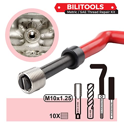 BILITOOLS M10x1.25 Thread Repair Kit, HSS Drill Helicoil Repair Kit Metric - Image 3