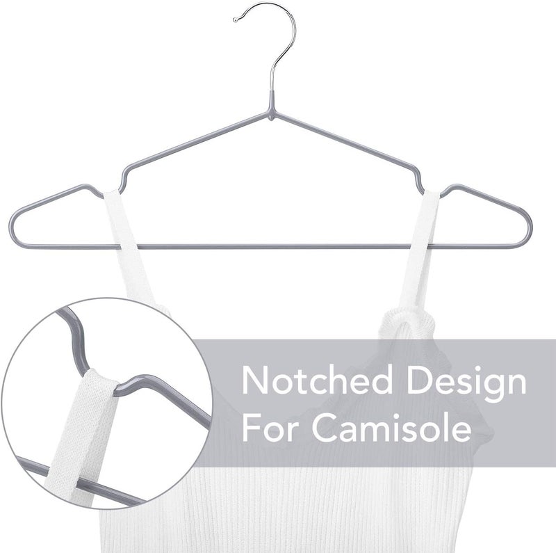 HOUSE DAY  Grey Premium Plastic Coating Hangers  20 Pack - Shirt Hangers for Clothes Space Saving Clothes Hangers for Adult Heavy Duty Hangers Strong Anti-Slip Hangers Wire Hangers - Image 4