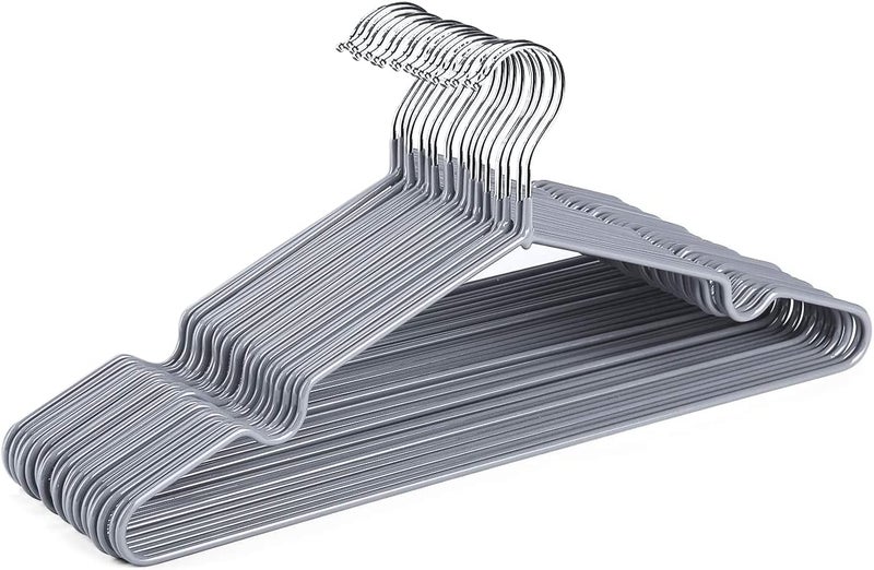 HOUSE DAY  Grey Premium Plastic Coating Hangers  20 Pack - Shirt Hangers for Clothes Space Saving Clothes Hangers for Adult Heavy Duty Hangers Strong Anti-Slip Hangers Wire Hangers - Image 1