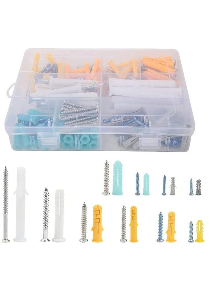 Ailily 200Pcs Plastic Drywll Anchors and self Tapping Screws Assortment Kit,Different Sizes of Wall Plugs and Screws Set with Organizer Box, self Drilling Anchor for HollowWall Hanging - Image 1