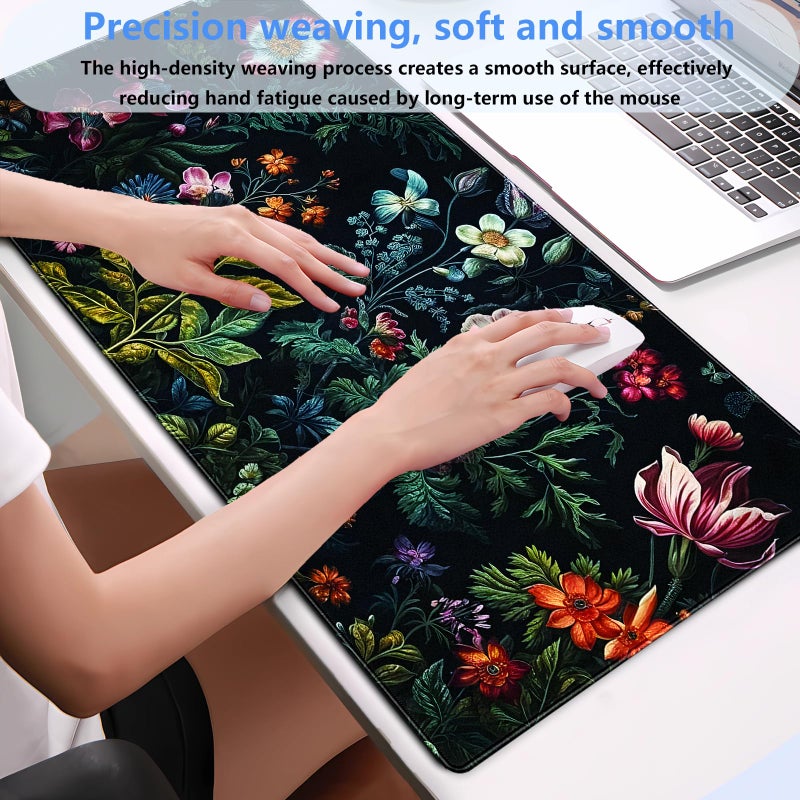 Shalysong Dark Floral Mouse Pad XL Gaming Mouse Pads Floral Desk Mat for Desk Extra Large Computer Pad 31.5 x 15.7 in Pretty Colorful Flower Design Keyboard Mouse mat for Desk Decor - Image 4