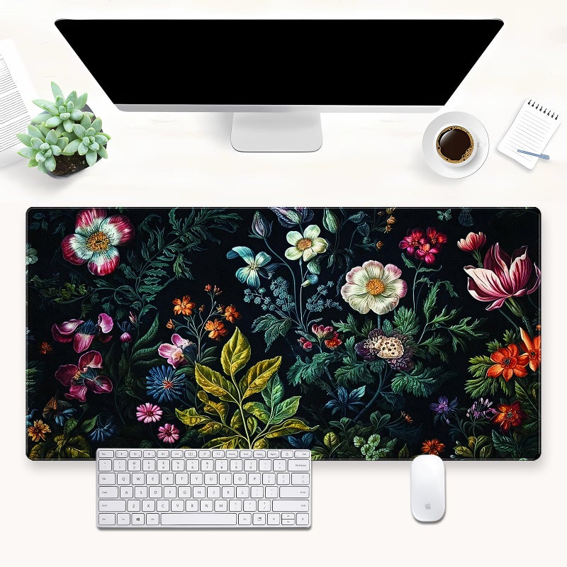 Shalysong Dark Floral Mouse Pad XL Gaming Mouse Pads Floral Desk Mat for Desk Extra Large Computer Pad 31.5 x 15.7 in Pretty Colorful Flower Design Keyboard Mouse mat for Desk Decor - Image 1