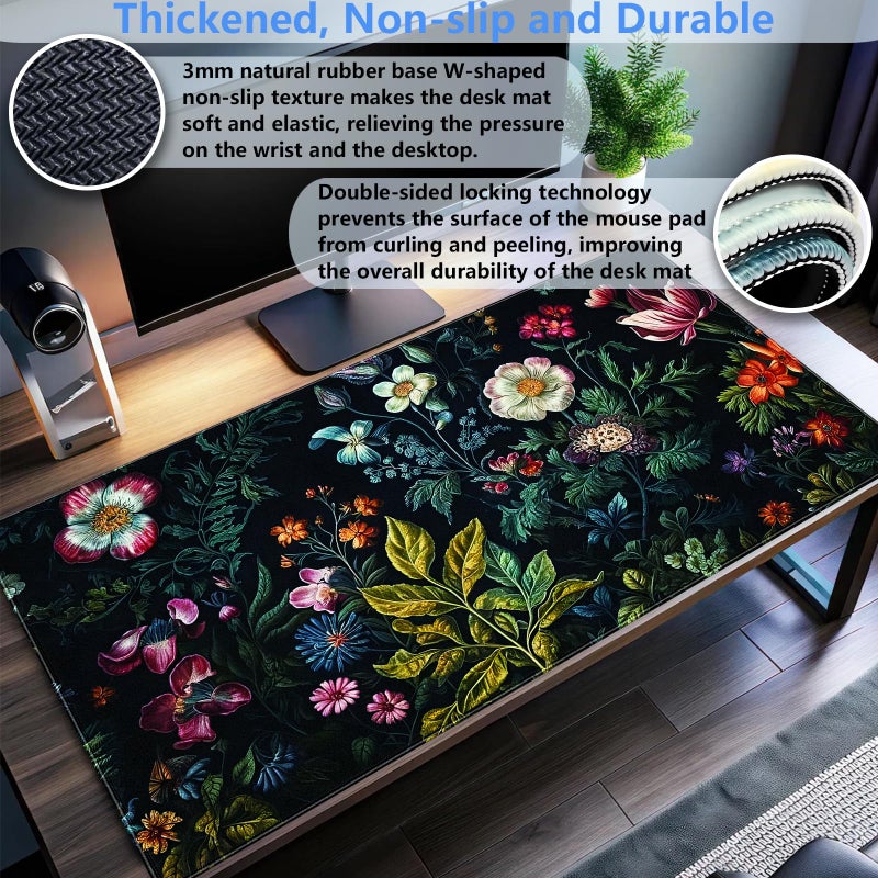 Shalysong Dark Floral Mouse Pad XL Gaming Mouse Pads Floral Desk Mat for Desk Extra Large Computer Pad 31.5 x 15.7 in Pretty Colorful Flower Design Keyboard Mouse mat for Desk Decor - Image 3