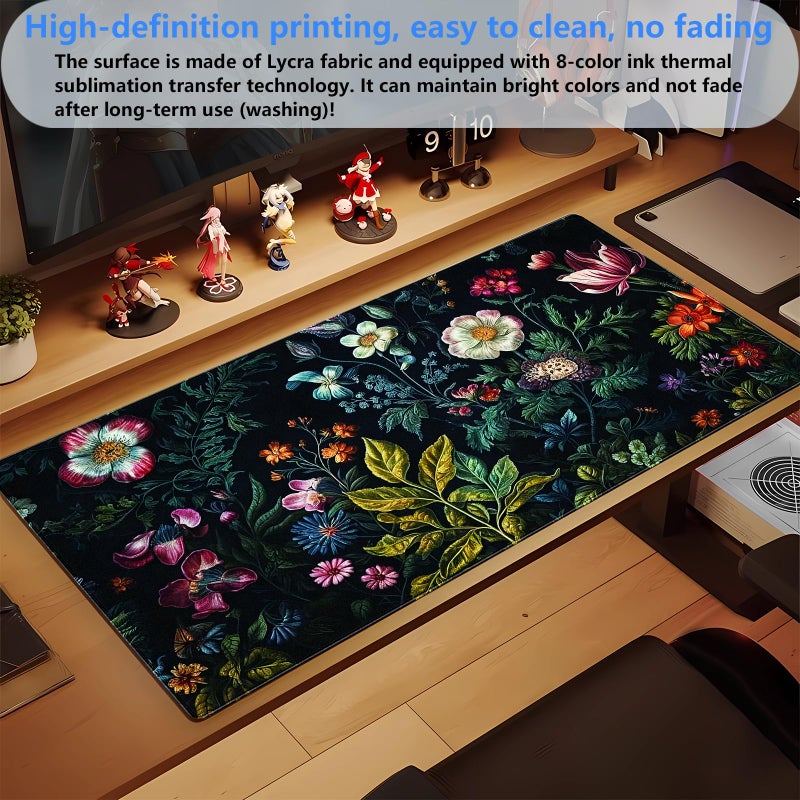 Shalysong Dark Floral Mouse Pad XL Gaming Mouse Pads Floral Desk Mat for Desk Extra Large Computer Pad 31.5 x 15.7 in Pretty Colorful Flower Design Keyboard Mouse mat for Desk Decor - Image 5
