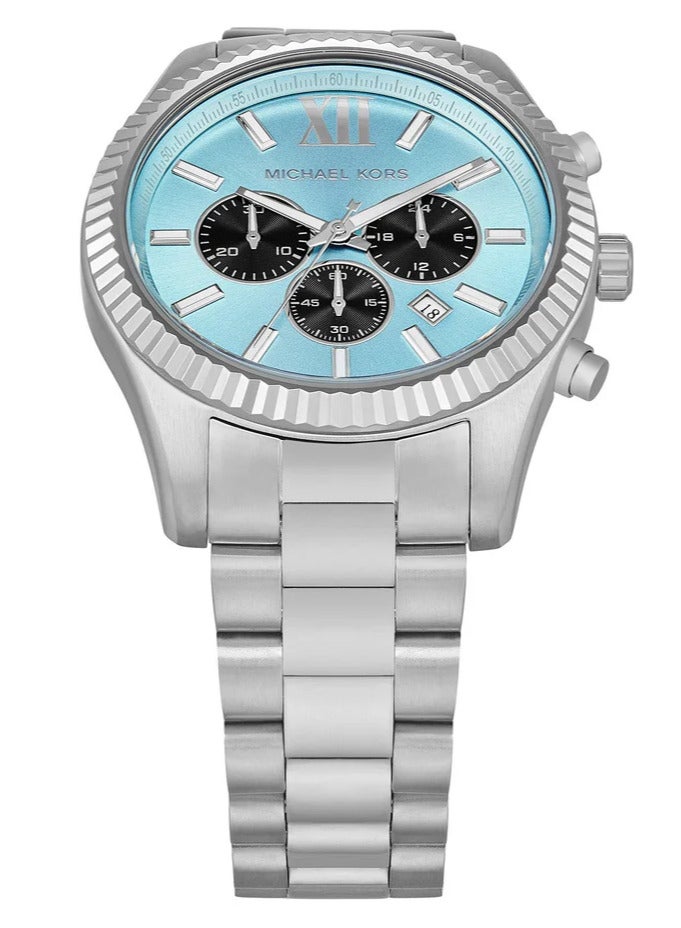 Michael Kors Men Men's Lexington Blue Dial  Stainless Steel Silver Tone Bracelet Watch - MK9165 - Image 3
