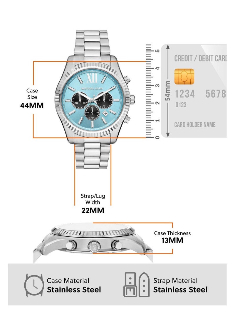 Michael Kors Men Men's Lexington Blue Dial  Stainless Steel Silver Tone Bracelet Watch - MK9165 - Image 5