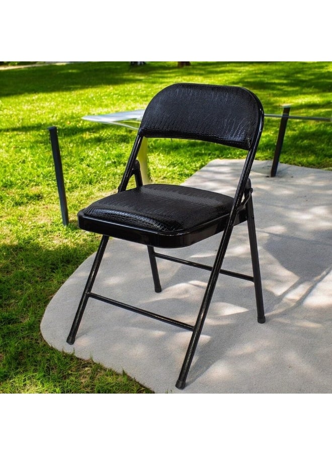 MOMENT - Premium Snake Skin Folding Chair With Padded Seats Multi Functional Portable Chair For Home Dining Office Outdoor Fishing, Black - Image 1