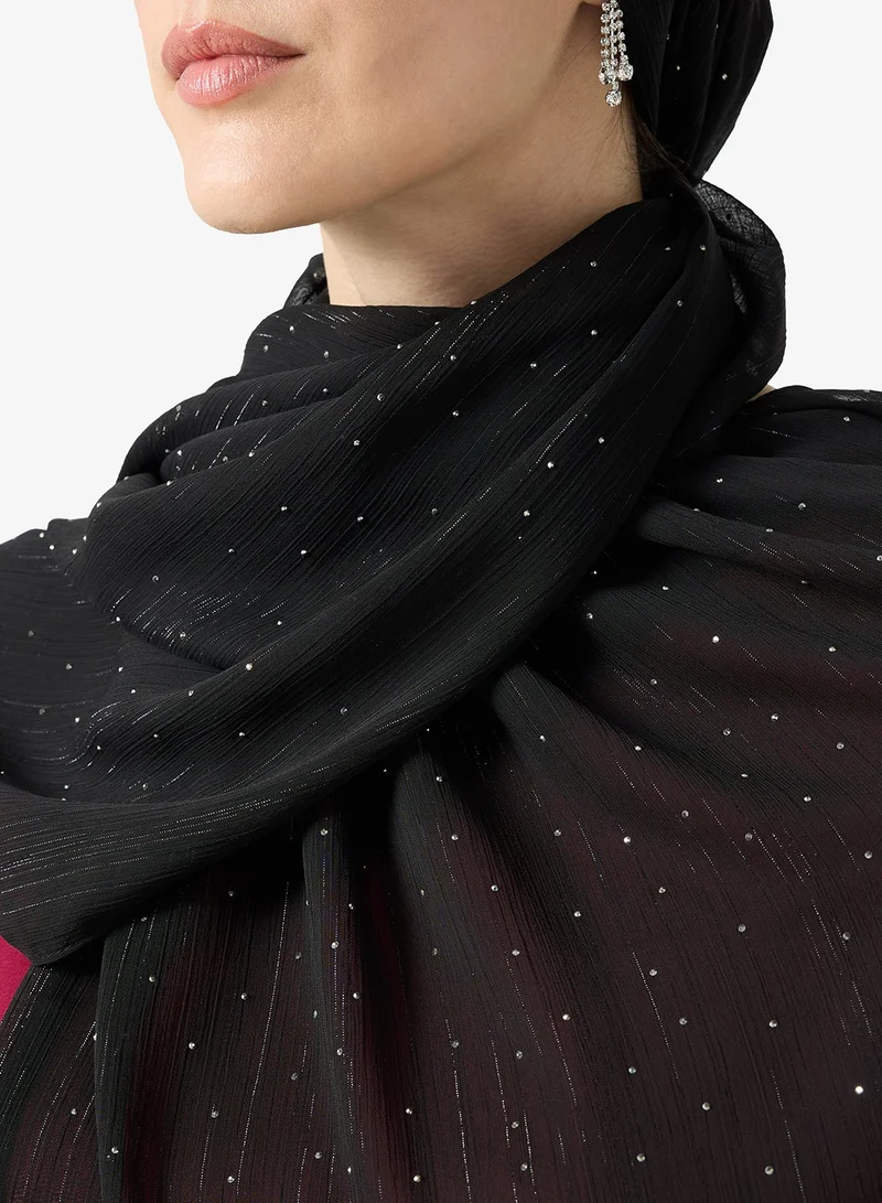 Khizana Black Embellished Rhinestone Silver Detail Modest Hijab Headscarf for Women | Best Price UAE