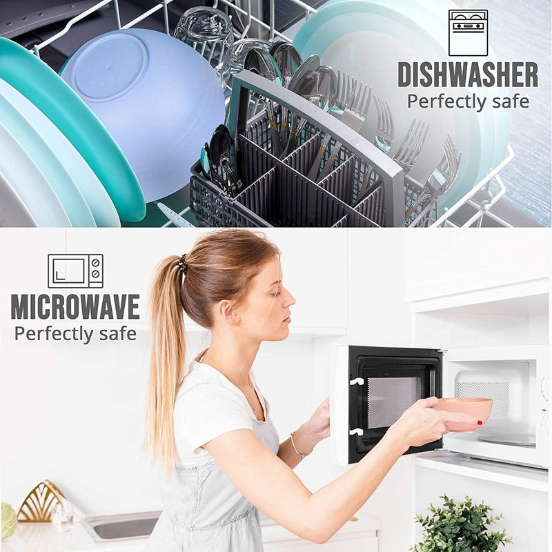 MOXWARE Colorful 800 ml BPA Free Plastic Bowl Set, Microwave Safe Bowl for Cereal, Salad, Rice, Soup, Pasta, Snack Serving Bowls | Dishwasher Safe - Multicolor - Image 3