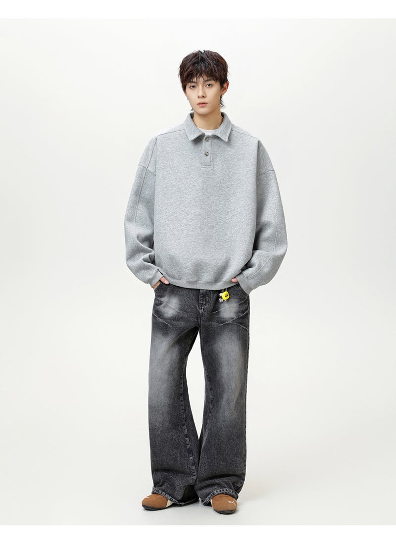 NIBEMINENT سويت شيرت رجالي بأزرار عتيقة بياقة كبيرة بأكمام طويلة بولو بولو بليزر فضفاض ملابس الشارع العلوية - Image 4