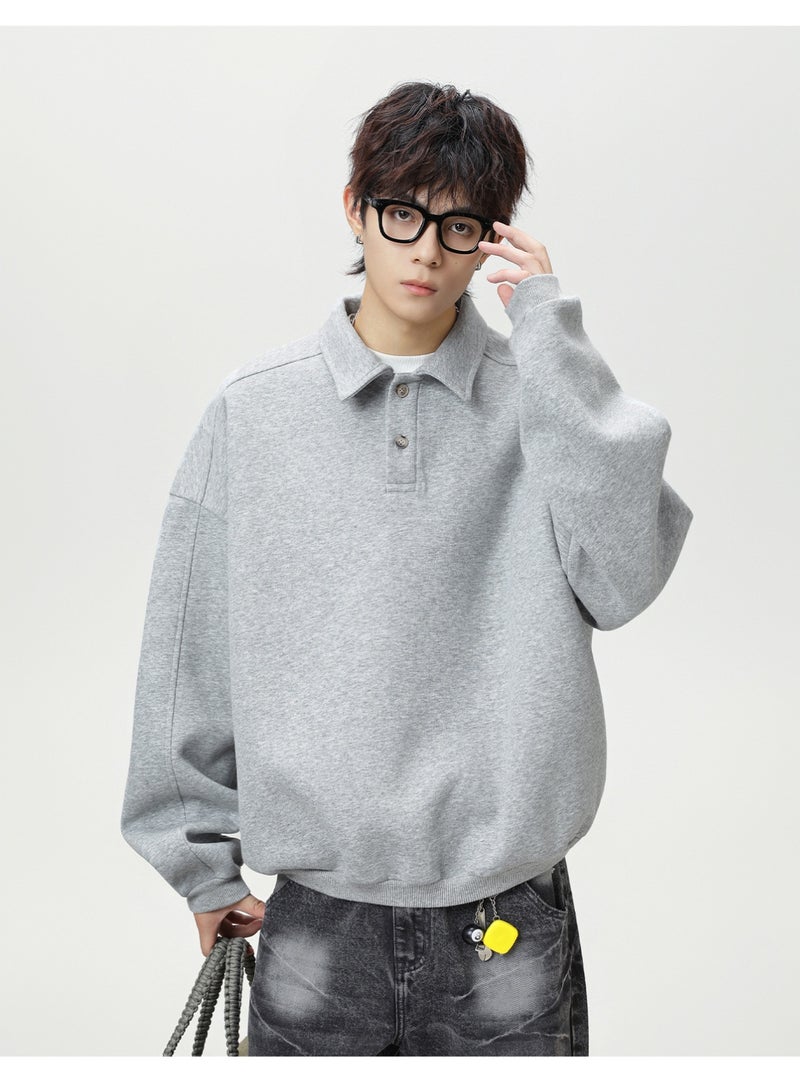 NIBEMINENT سويت شيرت رجالي بأزرار عتيقة بياقة كبيرة بأكمام طويلة بولو بولو بليزر فضفاض ملابس الشارع العلوية - Image 2