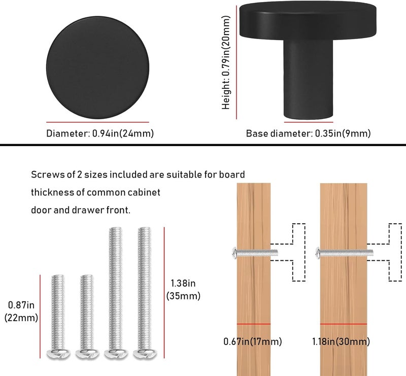 CHEF TIME 10 Packs Black Cylindrical Shape Cabinet Knobs Pull Hardware Handle,Minor Diameter Knobs for Cabinets and Drawers Pulls,Knob for Dresser Drawers,Bathroom Wardrobe Hardware - Image 2