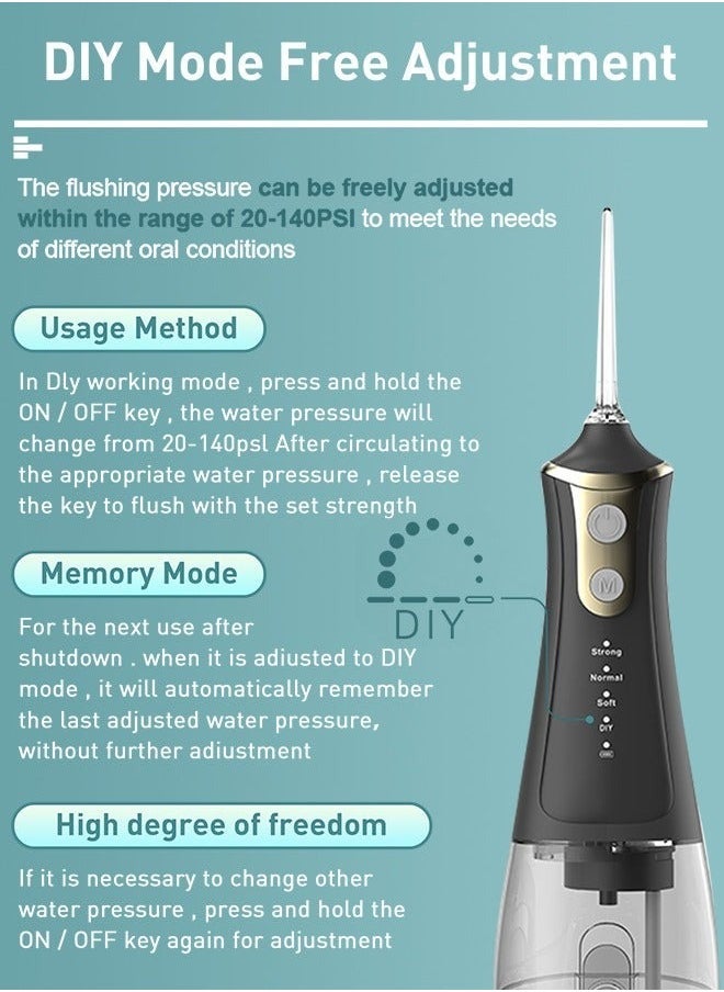DOSCHER Portable Water Dental Flosser For Teeth Cleaning Dental Oral Irrigator With 4 Modes Scalable 5 Jet Nozzles IPX7 Water Resistance 300ML - Image 5