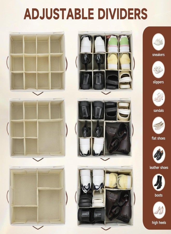 KitHero 2-Pack Shoe Organizer for Closet, Foldable Shoe Storage Container with Adjustable Dividers & Clear Lid, Holds Up to 12 Pairs, Space-Saving Shoe Boxes, White - Image 3