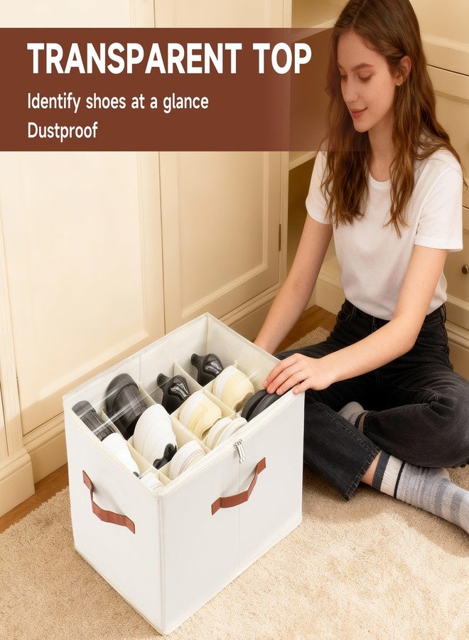 KitHero 2-Pack Shoe Organizer for Closet, Foldable Shoe Storage Container with Adjustable Dividers & Clear Lid, Holds Up to 12 Pairs, Space-Saving Shoe Boxes, White - Image 4