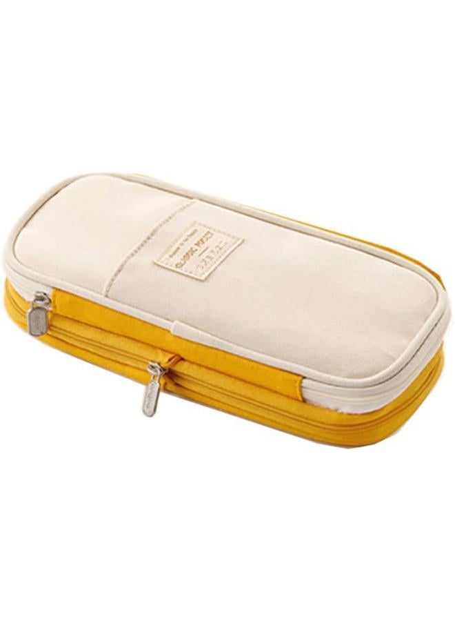 ARNUIXTY Large Storage Pencil Case Pen Bag with Zipper Big Capacity Pouch Organizer for Office Travel Holder Box, Yellow, 8.66 x 4.13 x 2.56 inches (21.5 x 7 x 9 cm), Pen Case - Image 1