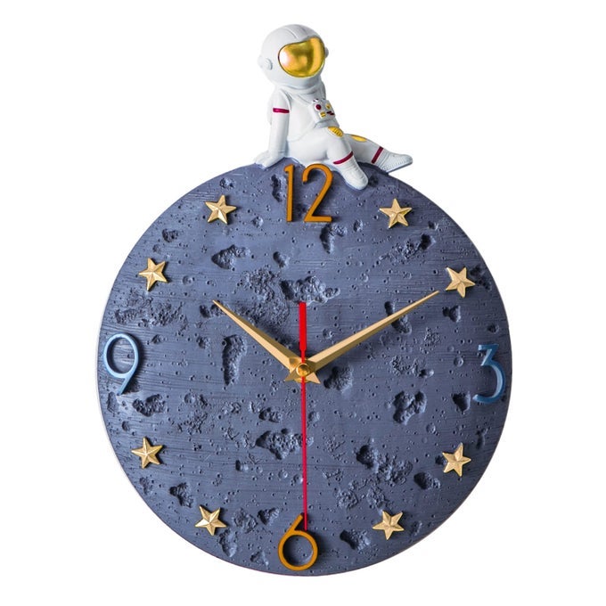 SPACE THEME WALL CLOCK ASTRONAUT MOON WALL CLOCK 12 INCH GREY MODERN SILENT CLOCK FOR KIDS ROOM NURSERY LIVING ROOM BEDROOM KITCHEN DECOR FOR CHILDREN BOYS AND GIRLS GIFT