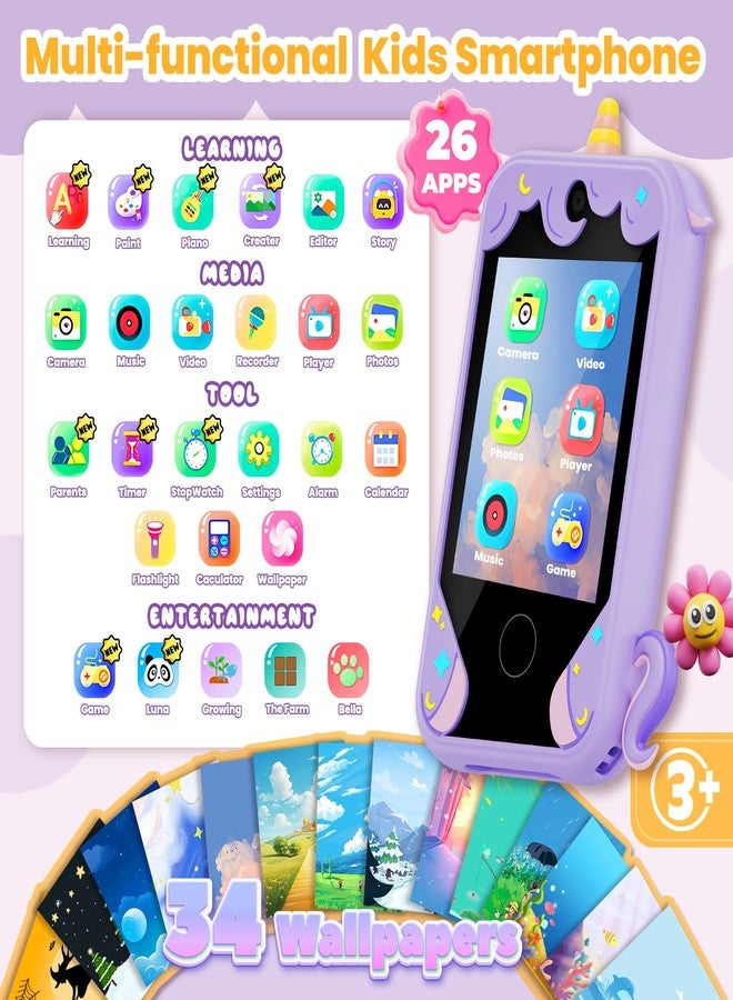 windpaint Kids Phone for Girl Toys, Christmas Birthday Gifts for Age 3-10 Year Old Girls Boys Toys, Kids Toddler Smart Phone, Detective Educational Learning Toys with 2.8" Touchscreen, Music Video Game (Purple) - Image 2