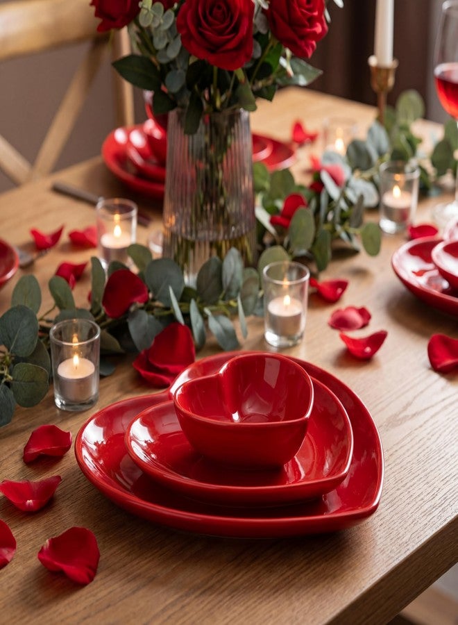 Suclain 3 Piece Heart Shaped Plates Set Valentines Day Plates and Bowls Dishes Mini Ceramic Ramekins Multipurpose Ceramic Bowl Microwave and Dishwasher Safe for Valentine‘S Day Party Supplies, Red - Image 3