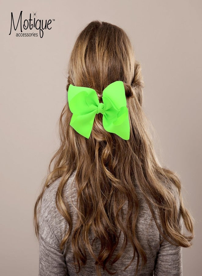 موتيك أكسيسوريز مشبك شعر على شكل فيونكة من قماش غروغرين مقاس 5.5 بوصة للنساء والفتيات (أخضر نيون) - Image 2